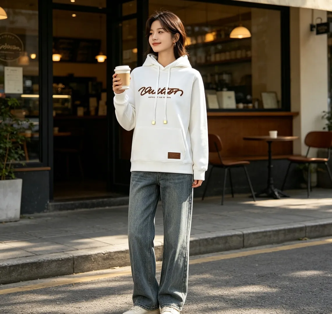 Louis Vuitton Signature Letter Pattern Printed Hooded Sweatshirt
